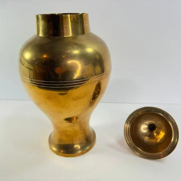 vintage tall large brass urn shaped container with lid 14" tall - Picture 5 of 7